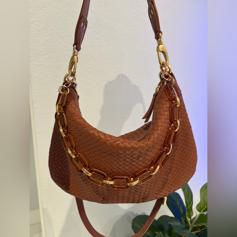 Quince Woven Saddle Hobo Bag in Cognac Brown